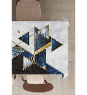 Lacivert Geometrik Dokuma Leke Tutmaz Masa Örtüsü MSO091