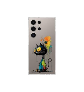 Samsung Galaxy S25 Ultra ile Uyumlu Splash Kedi Tasarımlı Şeffaf Silikon Kılıf