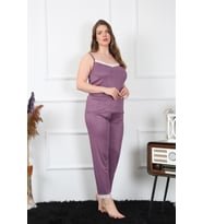 Akbeniz Kadın Büyük Beden Mürdüm İp Askılı Pijama Takım 202195