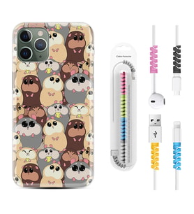 Apple iPhone 11 12 13 14 Pro Max Kılıf Kablo Koruma Spiral Silikon Sevimli Hayvanlar 1730
