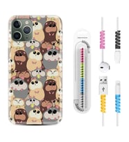 Apple iPhone 11 12 13 14 Pro Max Kılıf Kablo Koruma Spiral Silikon Sevimli Hayvanlar 1730