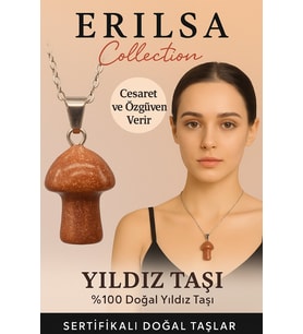 Sertifikalı Mantar Model Kahverengi Yıldız Taşı Kolye - Cesaret ve Özgüven Veren Doğal Taş Kolye (Çok Renkli)