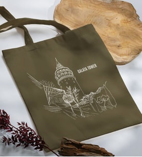 BK Gift İstanbul Tasarımlı Haki Kumaş Bez Çanta, Baskılı Omuz Çantası, Alışveriş Çantası, Arkadaşa Hediye-6
