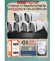 BESTCAM 6 Kameralı 4 Mega Piksel İP Poeli Set Gece Renkli Sesli 4K Ultra HD 500 GB HDD
