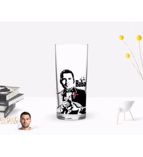 BK Gift Kişiye Özel Renkli Baskılı Godfather Baba Tasarımlı Rakı Bardağı-4 (Beyaz)