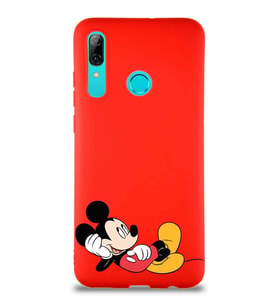 Huawei P Smart 2019 Soft Premier Kapak Mickey Mouse-F Tasarımlı Silikon Kılıf - Kırmızı (Şeffaf)
