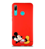 Huawei P Smart 2019 Soft Premier Kapak Mickey Mouse-F Tasarımlı Silikon Kılıf - Kırmızı (Şeffaf)