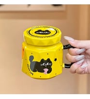 3D Kedi Figürlü Kapaklı Kupa Bardak (Sarı)