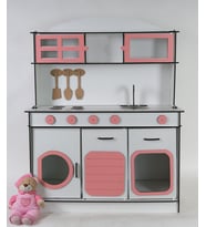 Oyuncak Mutfak, Oyuncak Hediye Seti, 6.4 mm MDF, Montessori Mutfak, Pembe Oyuncak Mutfak Seti, Ahşap Oyuncaklar