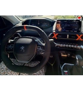 DİKİŞLİ DİREKSİYON KILIFI KARBON / NOKTA DERİ TURUNCU YÜZÜK TURUNCU DİKİŞ PEUGEOT 2008 3008 İÇİN