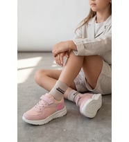 Nefes Alabilir Fileli ve Cırt Cırtlı Ortopedik Tabanlı Hafif Koşu ve Yürüyüş Kız Çocuk Spor Ayakkabısı - Pudra Pembe Comfort Seri