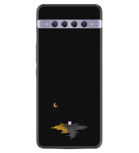 TCL 10 Plus Kılıf Silikon Desen Ay ve Kedi 1683