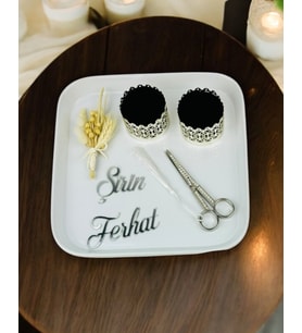 Bliss Gümüş Porselen Söz Nişan Tepsisi (Gümüş)