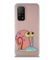 Xiaomi Mi 10T Soft Premier Kapak Salyangoz Gary Tasarımlı Silikon Kılıf - Pudra (Şeffaf)