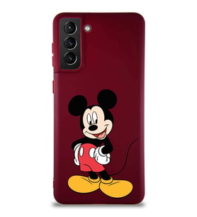 Samsung Galaxy S21 Plus Soft Premier Kapak Mickey Mouse-E Tasarımlı Silikon Kılıf - Mürdüm (Şeffaf)