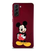 Samsung Galaxy S21 Plus Soft Premier Kapak Mickey Mouse-E Tasarımlı Silikon Kılıf - Mürdüm (Şeffaf)