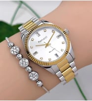 Ferrucci Rolex Kasa Çelik Kadın Kol Saati+Bileklik Hediye (Altın-Gümüş)