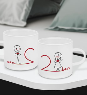 BK Gift Sevgili Tasarımlı 2’li Buzlu Cam Türk Kahvesi Fincanı-4, Sevgiliye Hediye, Arkadaşa Hediye, Anneye Hediye, Ofis Hesiyesi