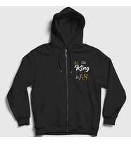 Presmono Unisex Siyah 18 Yaş Doğum Günü Hediye Birthday King Fermuarlı Kapüşonlu Sweatshirt 531111tt