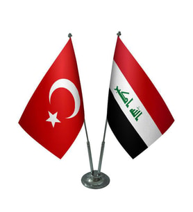 Masa Üstü Irak Bayrağı Türk Bayrağı İkili Krom Direk Masa Bayrak Seti