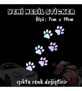 kedi köpek ayak izi ön arka cam uyumlu 2 ADET oto sticker - ışıkta renk değiştiren hologram sticker yapıştırma