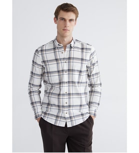LCWAIKIKI Classic Bej Regular Fit Uzun Kollu Ekose Gabardin Erkek Gömlek