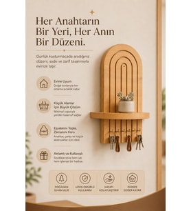 Fida Safir Meşe 6 Kancalı Dekoratif Anahtarlık – Raflı Duvar Organizeri – Antre ve Ev Girişi