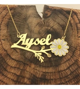 Vog Kişiye Özel Aysel Yazılı Papatya Isim Kolye 925 Ayar Gümüş Sevgiliye,Anneye,Arkadaşa Kolye (Sarı)
