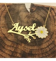 Vog Kişiye Özel Aysel Yazılı Papatya Isim Kolye 925 Ayar Gümüş Sevgiliye,Anneye,Arkadaşa Kolye (Sarı)