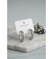 Gümüş Renk Zirkon Taşlı ve Geometrik Motifli Pirinç Halka Kadın Küpe TJ-BKP12147