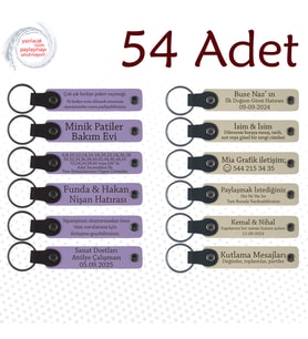 M Menekşe & S Kahve, 54’li Set, İsim ve Mesajlı Deri Anahtarlık Kafe Müşterilerine Teşekkür Armağanı