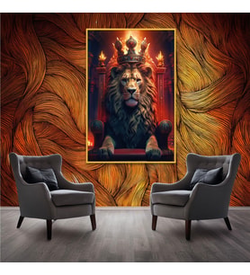 Metal Çerçeveli Temperli Cam Tablo İmparator Aslan (Gold)