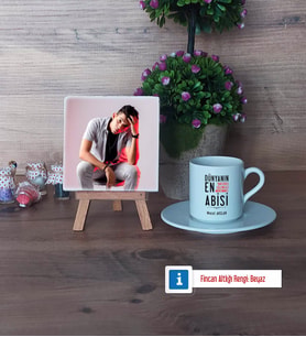 Abiye Hediye Fotoğraflı Dekoratif Taş, Ahşap Altlıklı Türk Kahvesi Fincanı Hediye (Model 2)