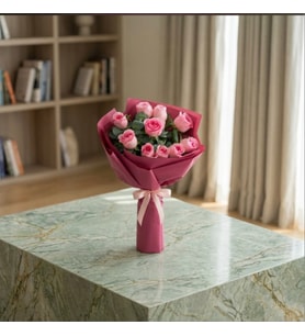 İthal Kağıtta Sarılı 10 Pembe Gül