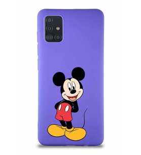 Samsung Galaxy A51 Soft Premier Kapak Mickey Mouse-B Tasarımlı Silikon Kılıf - Mor (Şeffaf)