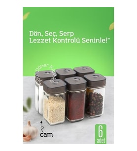 Cam Tuzluk Baharatlık - 360° Döner Kapaklı  3 Delik Tipiyle Ayarlanabilir Akış  6 ADET 722180