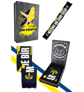 Fenerbahçe Sarı Lacivert Palamutlu Unisex Dokuma Atkı Uv Kutu Hediyeli