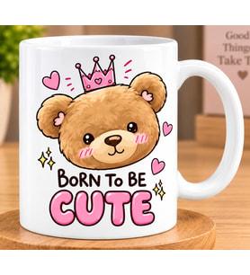 To Be Cute Yazılı Sevimli Ayıcık Desenli Ayıcık Sevenlere Hediye Porselen Kupa Bardak