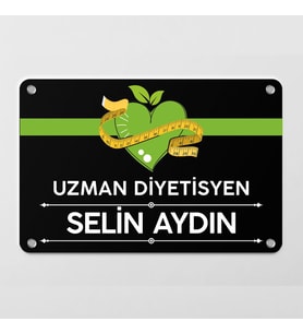 Diyetisyene Özel Siyah Kapı Tabela Büro Ofis Mini Giriş Tabelası