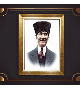 Özel Seri Paspartulu Çerçeveli Atatürk Tablo l623 (Gold)