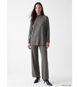 LCW EVERYDAY Gri Beli Lastikli Geniş Paça Kadın Triko Pantolon