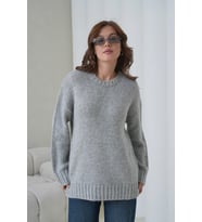 Kadın Bisiklet Yaka Yumuşak Dokulu Oversize Triko Kazak 3032 (Gri)