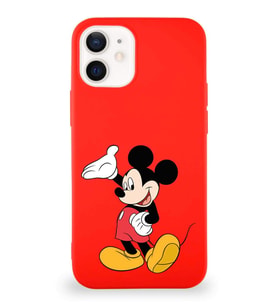 Apple iPhone 12 Soft Premier Kapak Mickey Mouse-C Tasarımlı Silikon Kılıf - Kırmızı (Şeffaf)
