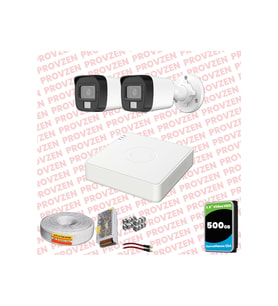 Provzen Hikvision 2 Kamera Hibrit ColorVu Full HD Güvenlik Kamera Olay Anında bildirim
