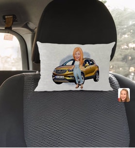BK Gift Kişiye Özel Plakalı Kadın Opel Mokka Karikatürlü Dikdörtgen Araç Koltuk Yastığı-1