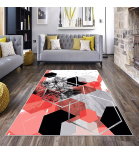 Çok Renkli Geometrik Desenli Yıkanabilir Kaymaz Taban Leke Tutmaz Modern Salon Halısı ve Yolluk