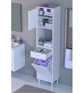 Eliusta Seris Sepetli ve Çekmeceli Banyo Dolabı  G:50 cm Çok Amaçlı Beyaz Düzenleyici 50x173x32,5 cm Dolap