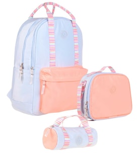 Kaukko Double Stripe Kız Çocuk İlkokul Üçlü Okul Çantası Seti - Mavi Turuncu - Çift Renk
