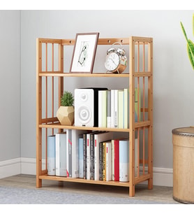 Valkyrie 3 Katlı Bambu Kitaplık 60x23x72 cm Doğal Ahşap Görünümlü Çok Amaçlı Dekoratif Raf
