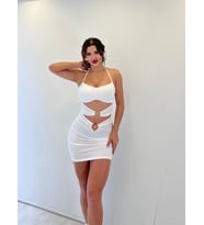 Beyaz Lame Askılı Toka Detaylı Mini Etekli Takım